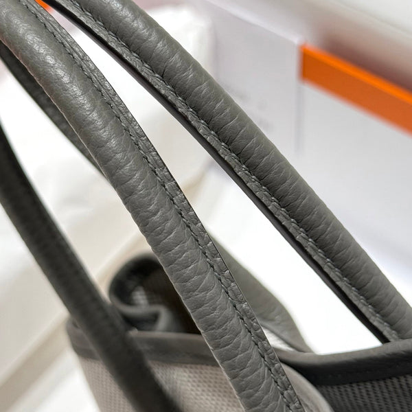 HM Garden Party Mini 23cm Bag Gris Neve Togo Cream Canvas