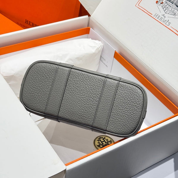 HM Garden Party Mini 23cm Bag Gris Neve Togo Cream Canvas