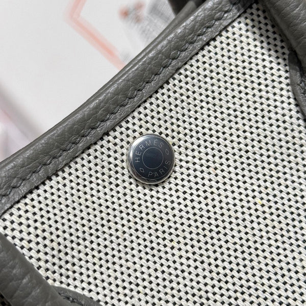 HM Garden Party Mini 23cm Bag Gris Neve Togo Cream Canvas