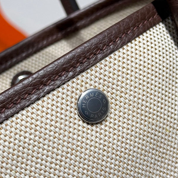 HM Garden Party Mini 23cm Bag Chocolate Togo Cream Canvas