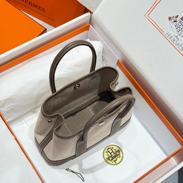 HM Garden Party Mini 23cm Bag Etoupe Togo Cream Canvas