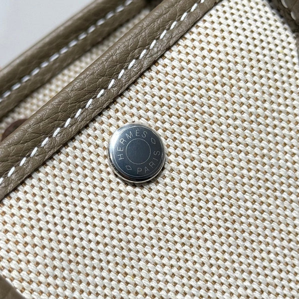 HM Garden Party Mini 23cm Bag Etoupe Togo Cream Canvas