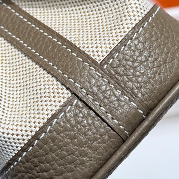 HM Garden Party Mini 23cm Bag Etoupe Togo Cream Canvas