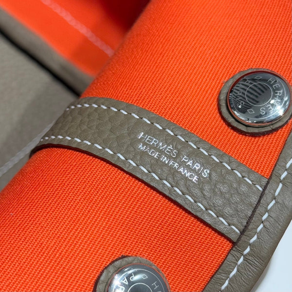 HM Garden Party 30cm Bag Etoupe Togo Orange Canvas