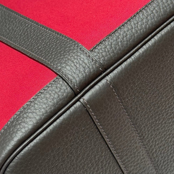 HM Garden Party 30cm Bag Etoupe Clemence Togo Red Canvas