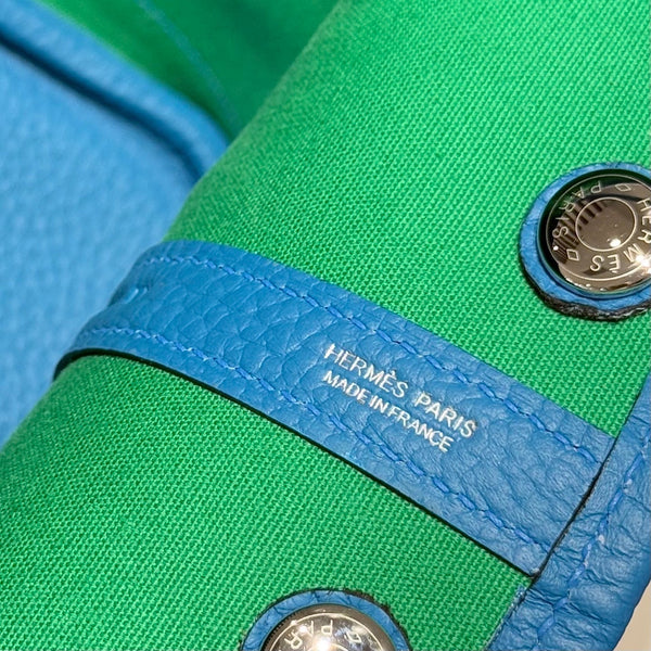 HM Garden Party 30cm Bag Blue Togo Cream Canvas