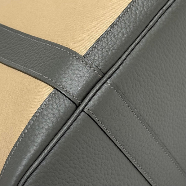 HM Garden Party 30cm Bag Vert Amande Togo Beige Canvas