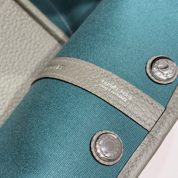 HM Garden Party 30cm Bag Vert Amande Togo Beige Canvas