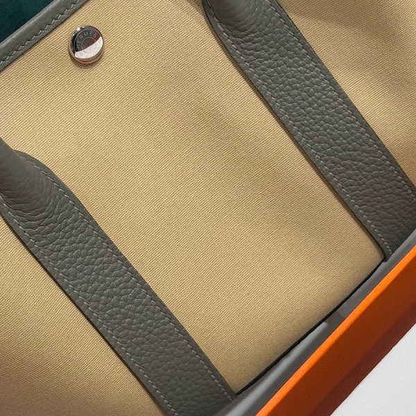 HM Garden Party 30cm Bag Vert Amande Togo Beige Canvas