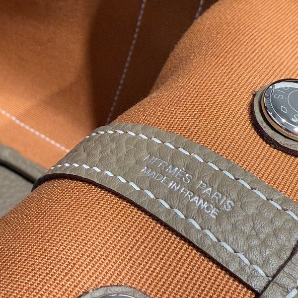 HM Garden Party 30cm Bag Etoupe Togo Chocolate Canvas