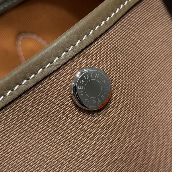 HM Garden Party 30cm Bag Etoupe Togo Chocolate Canvas