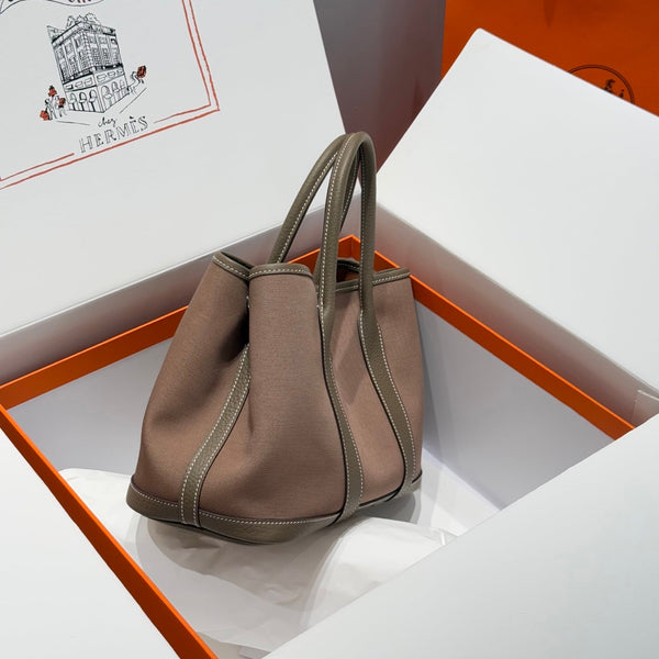 HM Garden Party 30cm Bag Etoupe Togo Chocolate Canvas