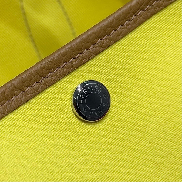 HM Garden Party 30cm Bag Brown Togo Yellow Canvas