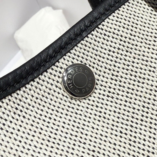 HM Garden Party 30cm Bag Black Togo Dark Grey Canvas