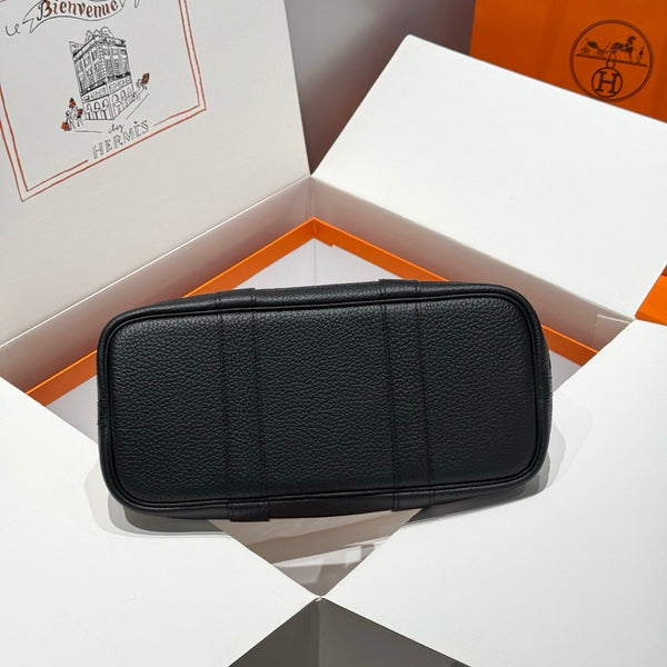 HM Garden Party 30cm Bag Black Togo Dark Grey Canvas