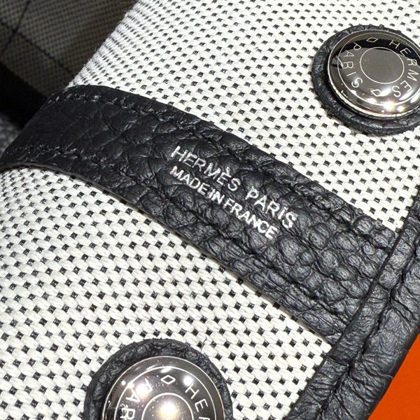 HM Garden Party 30cm Bag Black Togo Grey Canvas