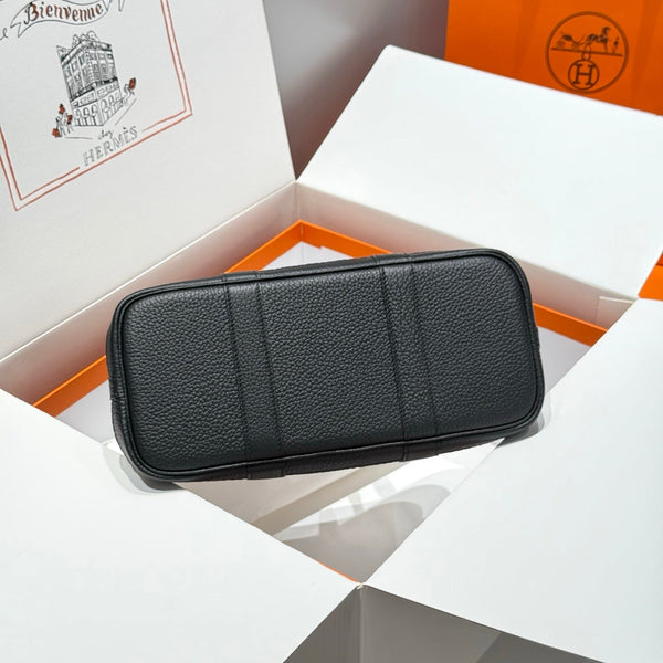 HM Garden Party 30cm Bag Black Togo Grey Canvas