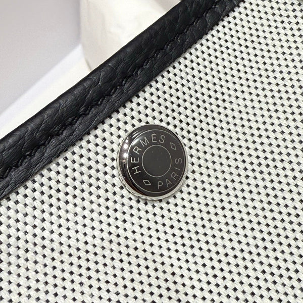 HM Garden Party 30cm Bag Black Togo Grey Canvas