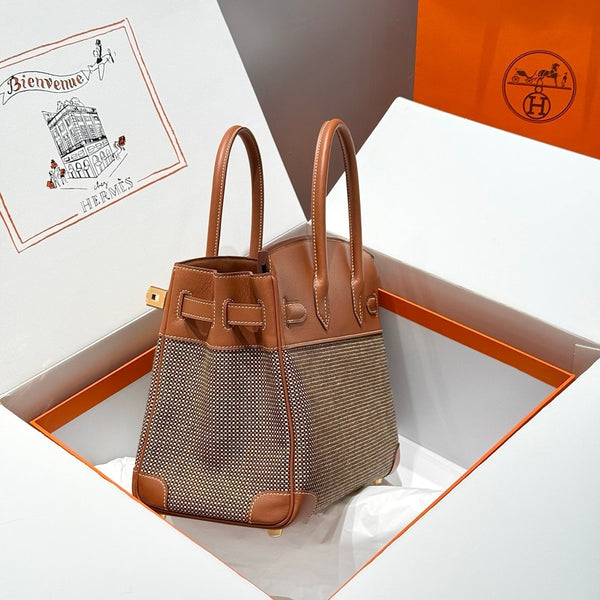 HM Birkin 30cm Golden Brown Swift Cowhide With Waffe Brown Canvas Fabric Ghw 249972