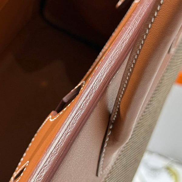 HM Birkin 30cm Golden Brown Swift Cowhide With Waffe Brown Canvas Fabric Ghw 249972