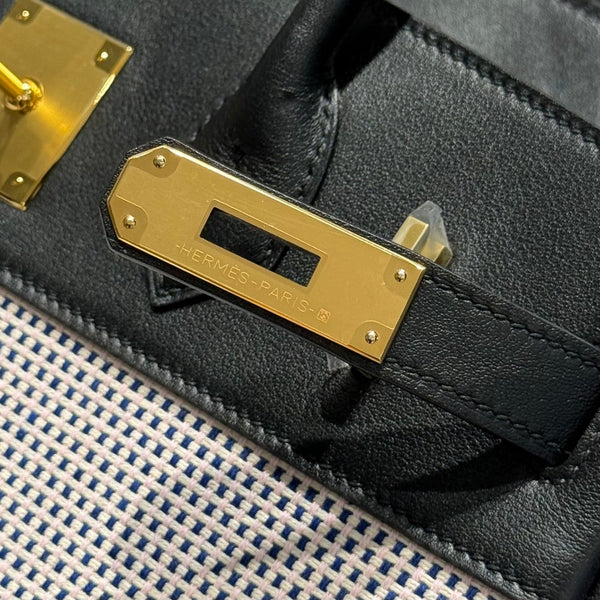 HM Birkin 30cm Black Swift Cowhide With Waffle Light Pink Canvas Fabric Ghw 249973