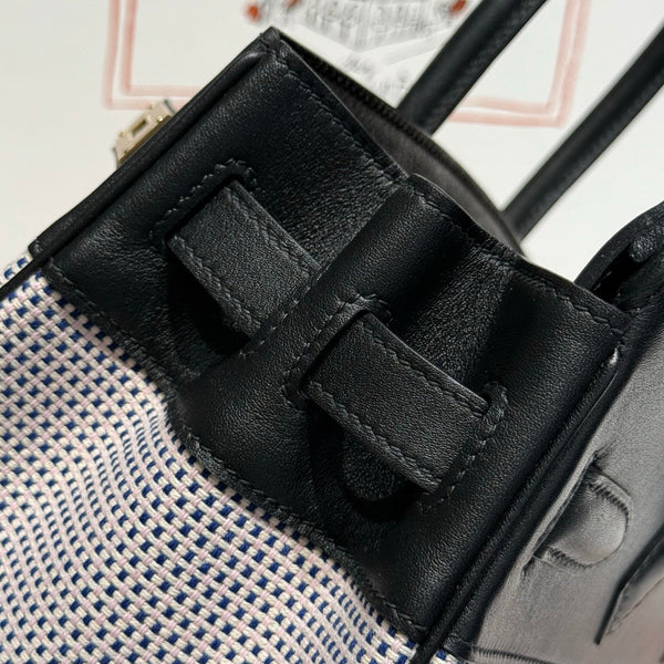 HM Birkin 30cm Black Swift Cowhide With Waffle Light Pink Canvas Fabric Ghw 249973