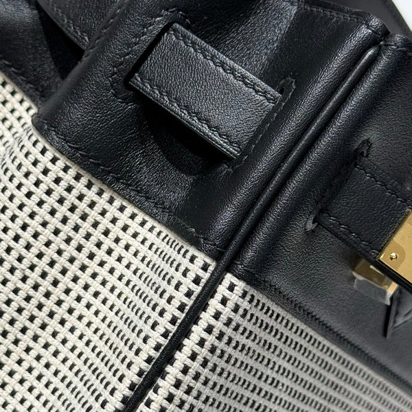 HM Birkin 30cm Black Swift Cowhide With Waffle Panda Black and White Canvas Fabric Ghw 249974