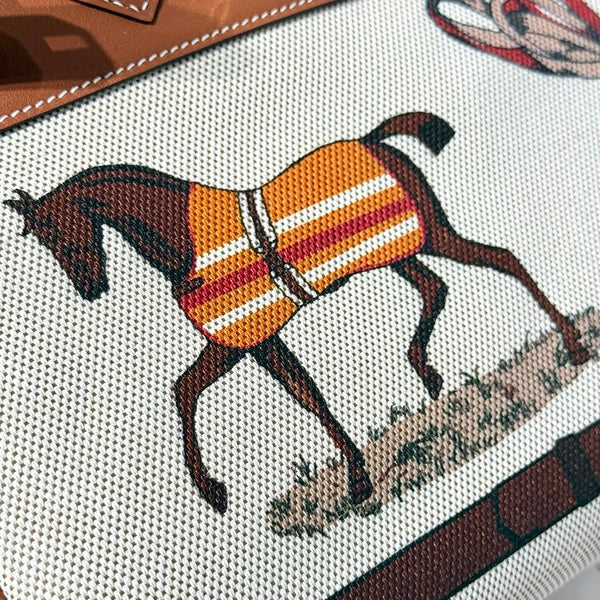 HM Birkin 30cm Golden Brown Swift Cowhide With Horse Totem Beige Canvas Fabric Ghw 249975