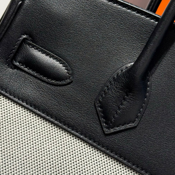 HM Birkin 30cm Black Swift Cowhide With Black White Checkered Canvas Fabric Ghw 249977