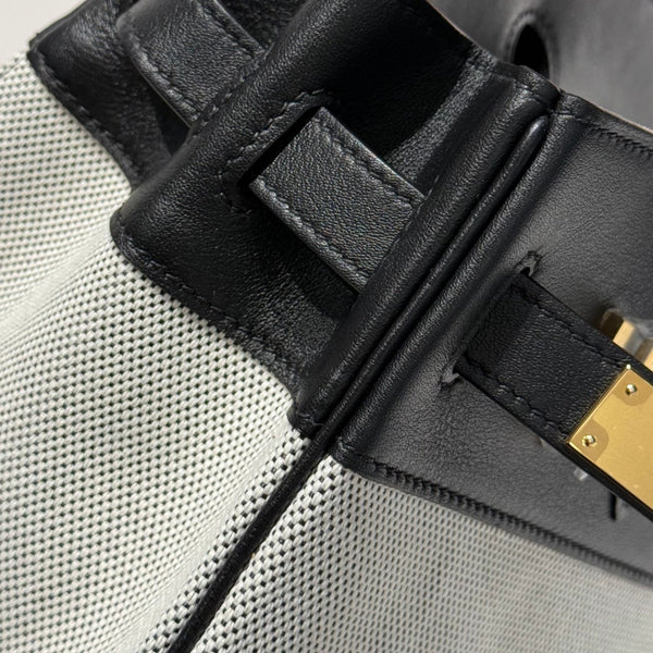 HM Birkin 30cm Black Swift Cowhide With Black White Checkered Canvas Fabric Ghw 249977