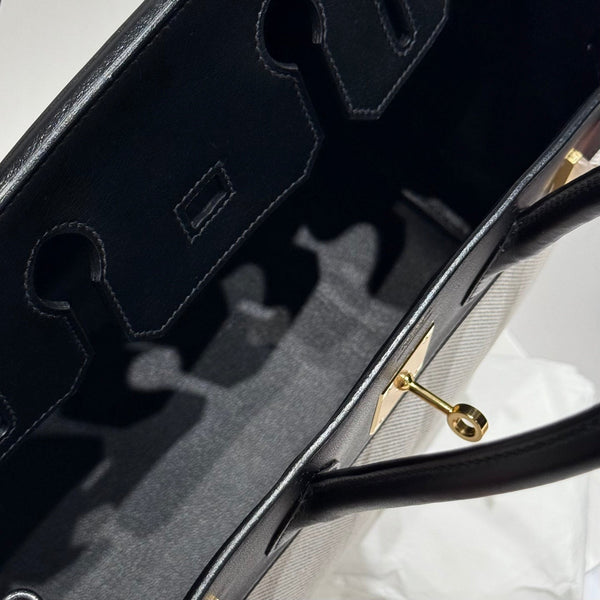 HM Birkin 30 Black Swift Leather Grey Canvas Gold Hardware