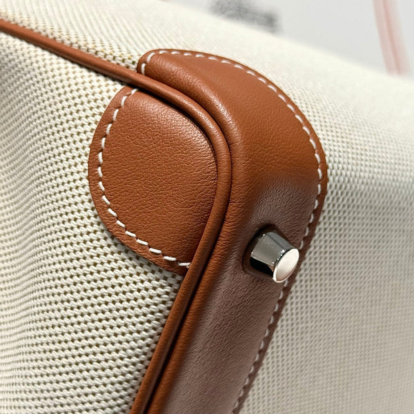 HM Birkin 25cm Golden Brown Swift Cowhide With Beige Canvas Fabric Shw 249989