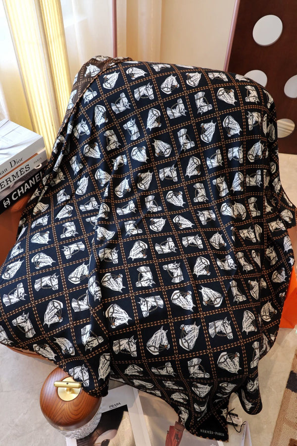 Scarf 140 CM In Black Mix White Cashmere And Silk 335765