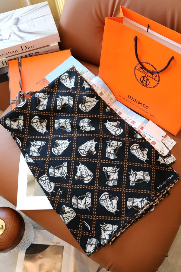 Scarf 140 CM In Black Mix White Cashmere And Silk 335765