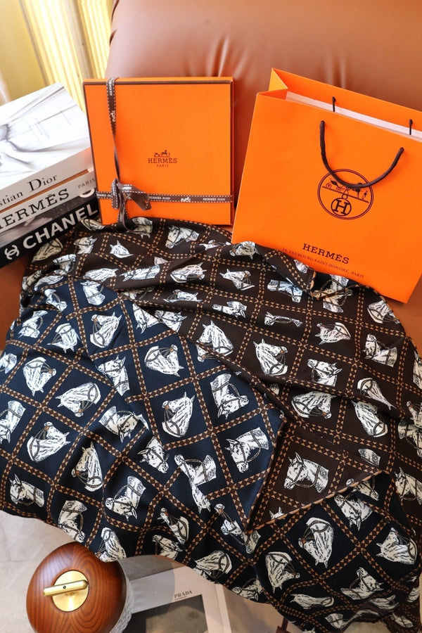 Scarf 140 CM In Black Mix White Cashmere And Silk 335765