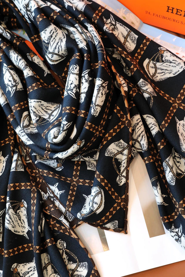 Scarf 140 CM In Black Mix White Cashmere And Silk 335765