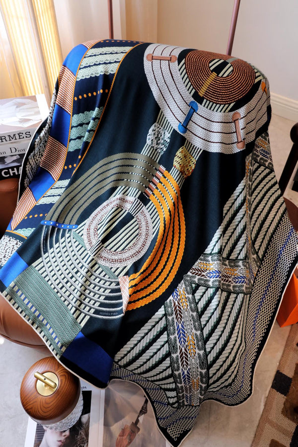 Dressage Tressage Scarf 140 CM Black Colorful Silk 404009