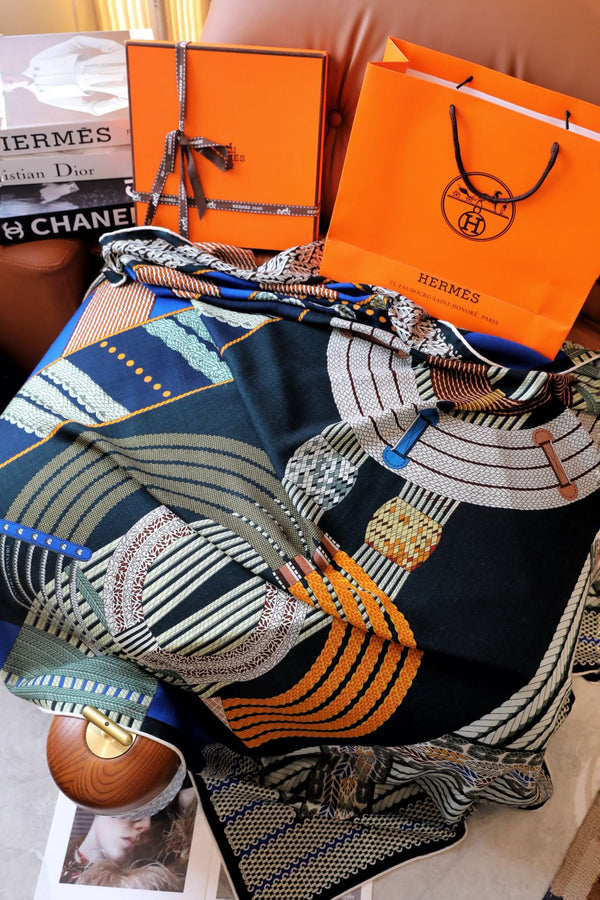 Dressage Tressage Scarf 140 CM Black Colorful Silk 404009