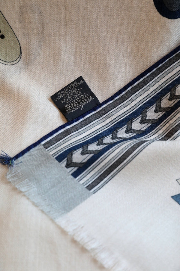 Et Gris Gris Rectangle Scarf 180 CM In White Colorful Cashmere and Mulberry Silk 401142