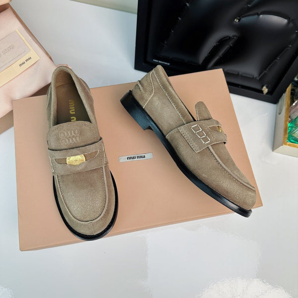 Miu Loafers Khaki Brown Suede