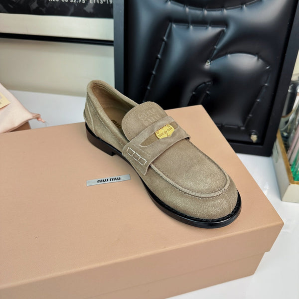 Miu Loafers Khaki Brown Suede