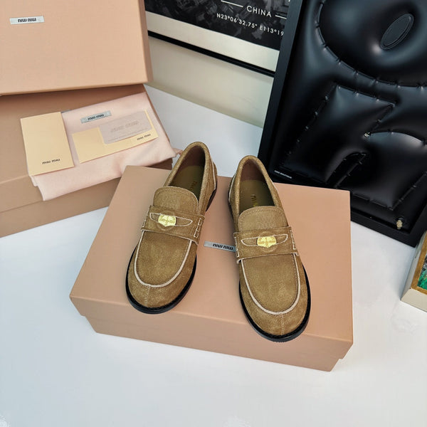 Miu Loafers Cinnamon Brown Suede