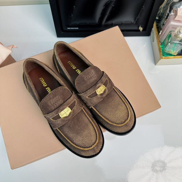 Miu Loafers Brown Peanut Suede