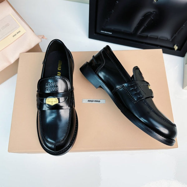 Miu Loafers Glossy Black Calfskin