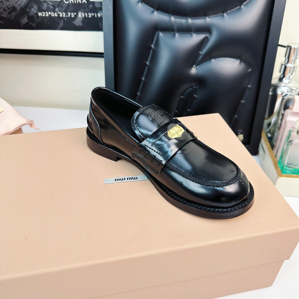 Miu Loafers Glossy Black Calfskin