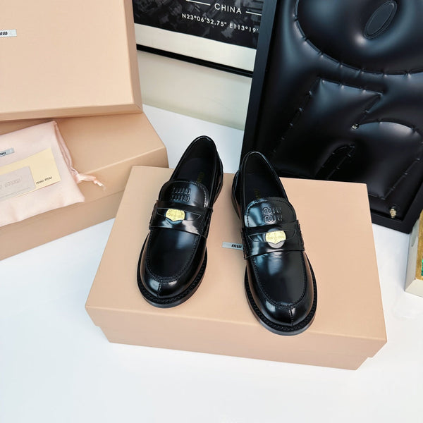 Miu Loafers Glossy Black Calfskin