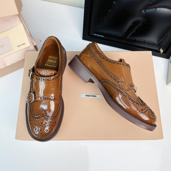 Church's X Miu Loafers Brown Yellow Shiny Calfskin