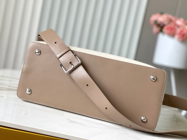 CAPUCINES GM 38CM BEIGE CANVAS BROWN CALFSKIN