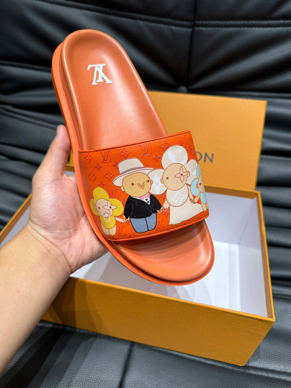 LV SLIPPERS IN CARROT ORANGE MONOGRAM CALFSKIN