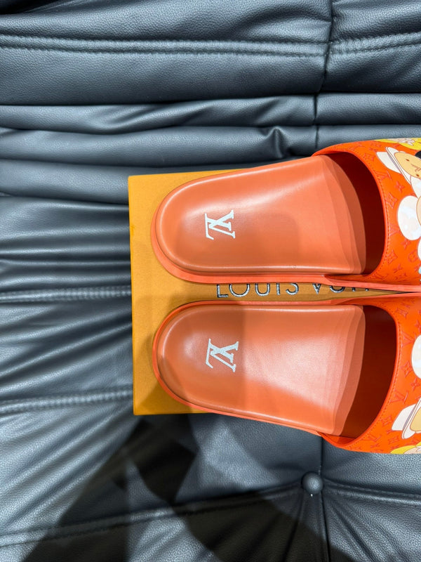LV SLIPPERS IN CARROT ORANGE MONOGRAM CALFSKIN
